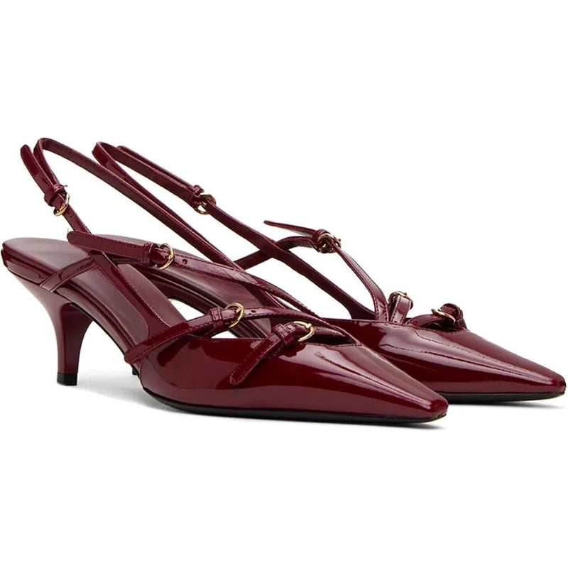 Brand Design Med Heels Pumps Pointed Toe Buckle Party Trend Slipon Mules Pumps Slingback Stiletto Shoes for