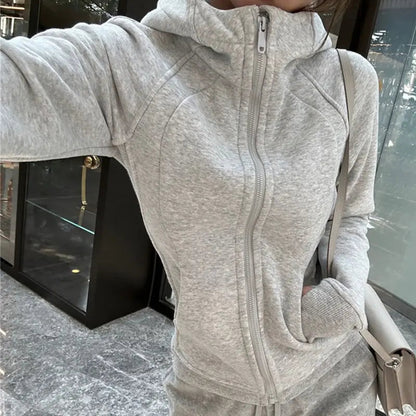 New Version Slim Fit Sweater Retro Spicy Girl Zipper Hooded Coat for