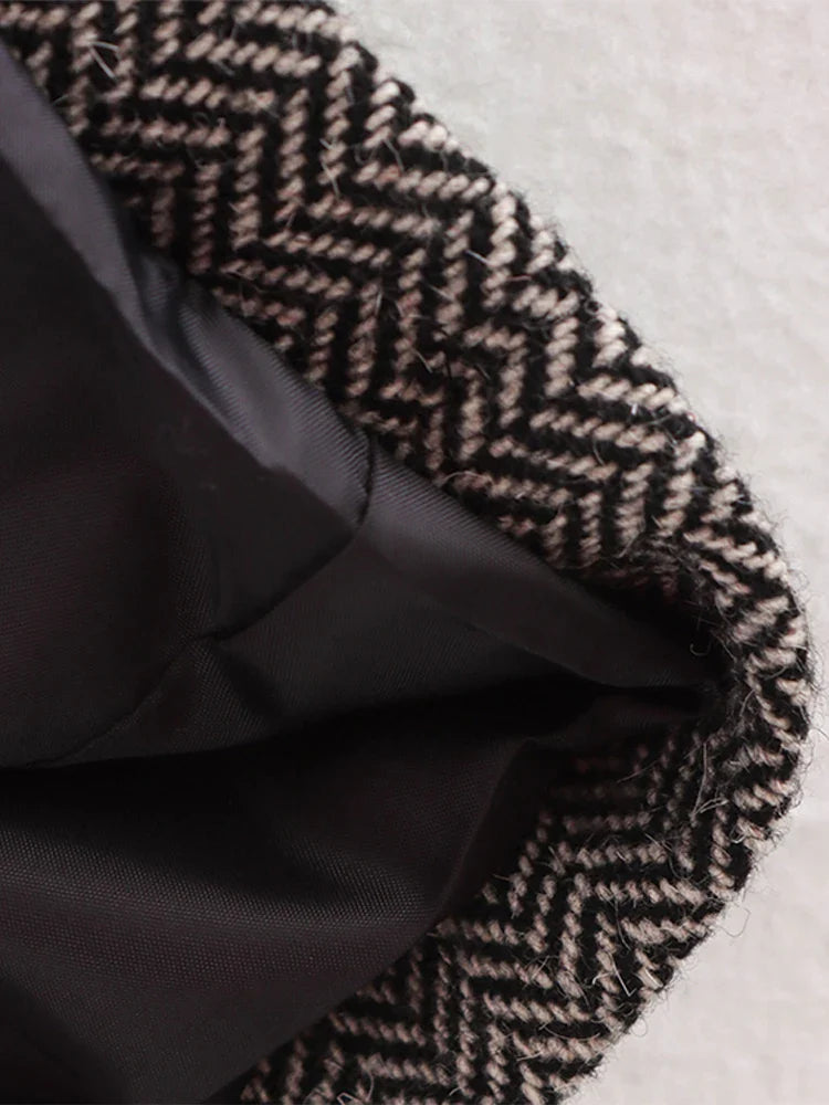 Herringbone Wool Tweed Suit Blazer New Single Breasted Lapel Jacket Autumn Winter Formal Coat Lady Outwears