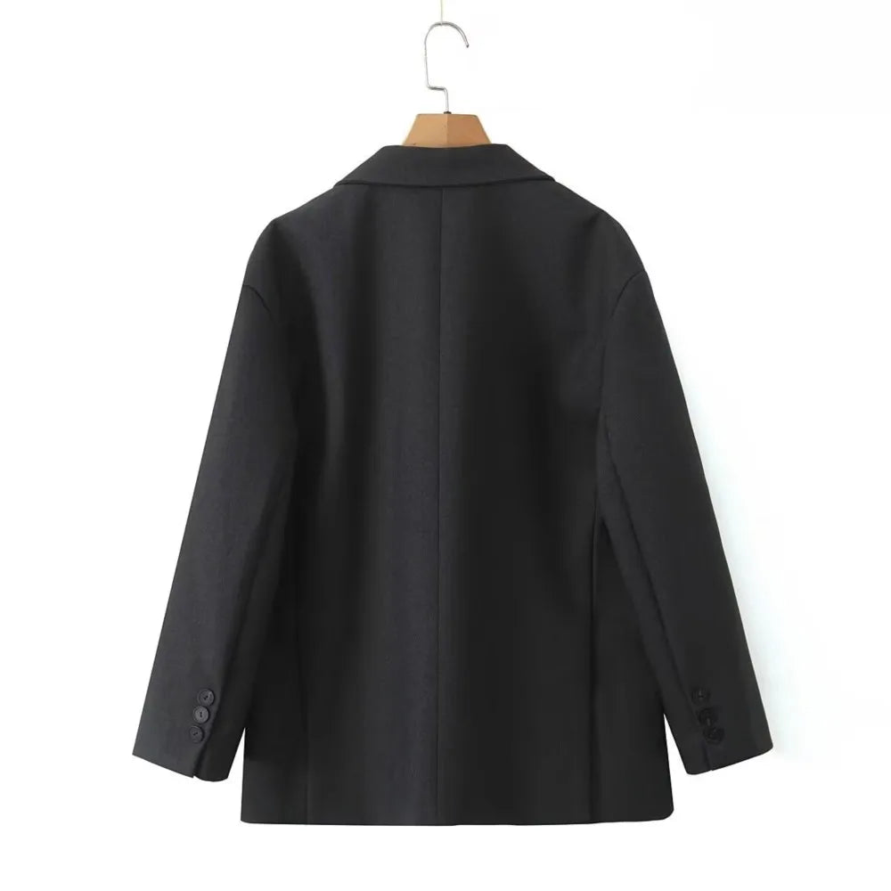 Chill Dark Gray Oversized Blazer Boyfriend Notched Collar Loose Suit Coat