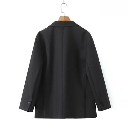 Chill Dark Gray Oversized Blazer Boyfriend Notched Collar Loose Suit Coat