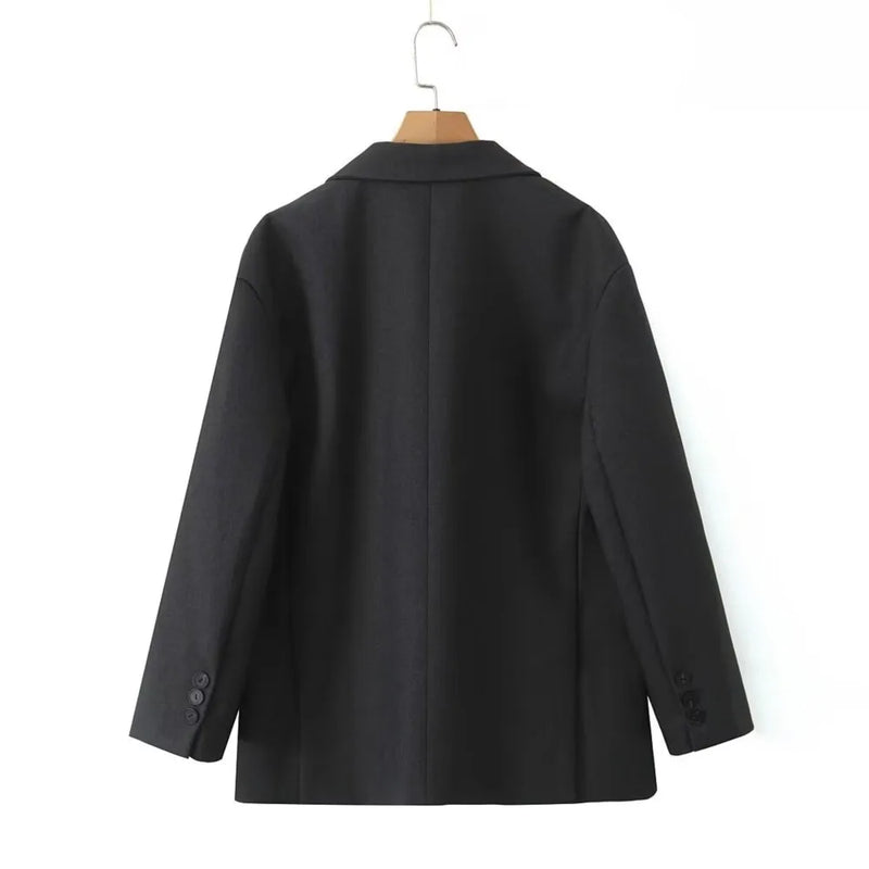 Chill Dark Gray Oversized Blazer Boyfriend Notched Collar Loose Suit Coat
