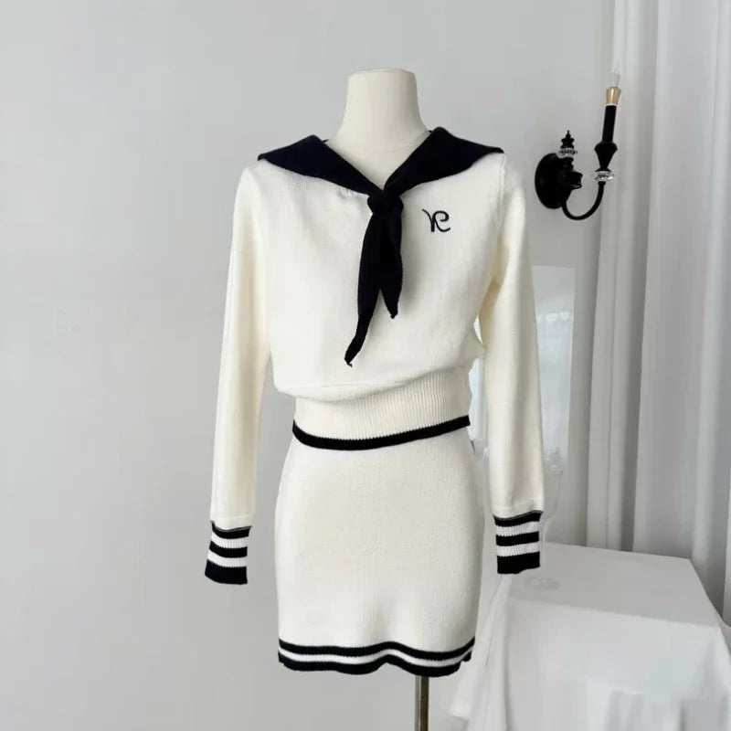 Autumn Winter Y2k Sweater Suits Long Sleeve Y2k Pullover + Mini Skirts Korean Knitted 2 Piece Sets