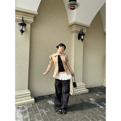 Cloud Patchwork Design Pants Loose Y2k Clothing Draping Straight String Pants Korean Pantalones De Mujer