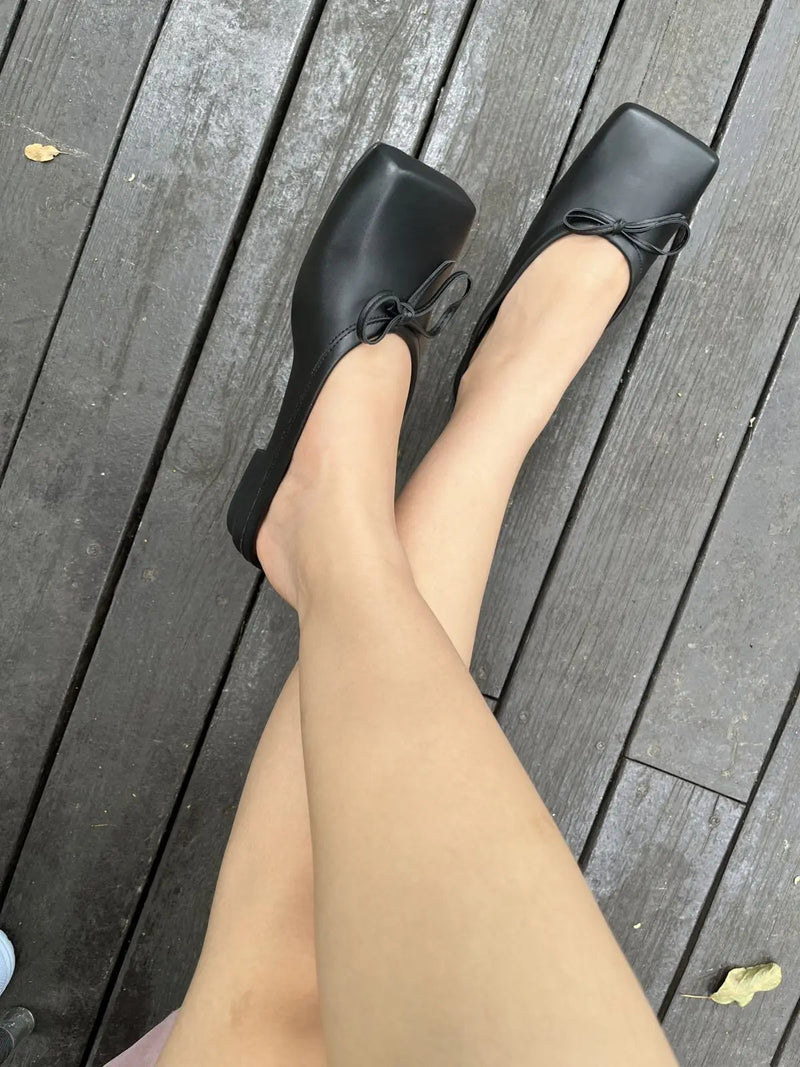 Summer Popular New Square Head Bow Flat Heel Slippers Flat Bag Head Cherry Red White Ballet Flats