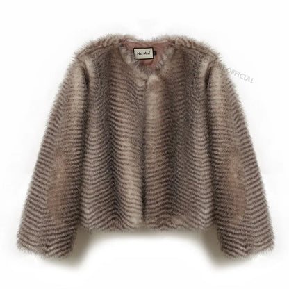 Brand Furry Cropped Faux Fur Coat Winter Iconic Street Week Fluffy Short Fur Jacket