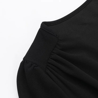 Low Cut Long Sleeve Pleated Mini Dress Wrap Waist Slim Party Vestido Spring Fall Harajuku Y2k Clothes