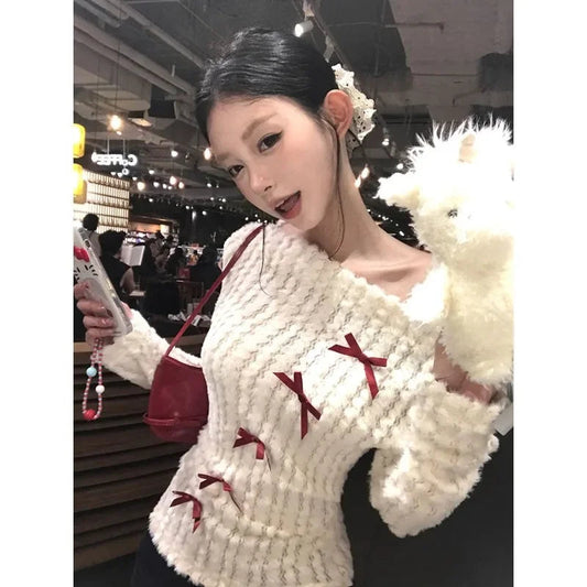 Y2k Knitted Sweater Long Slleve Korean Design Knit Pullovers 2000s Party Autumn Jumper
