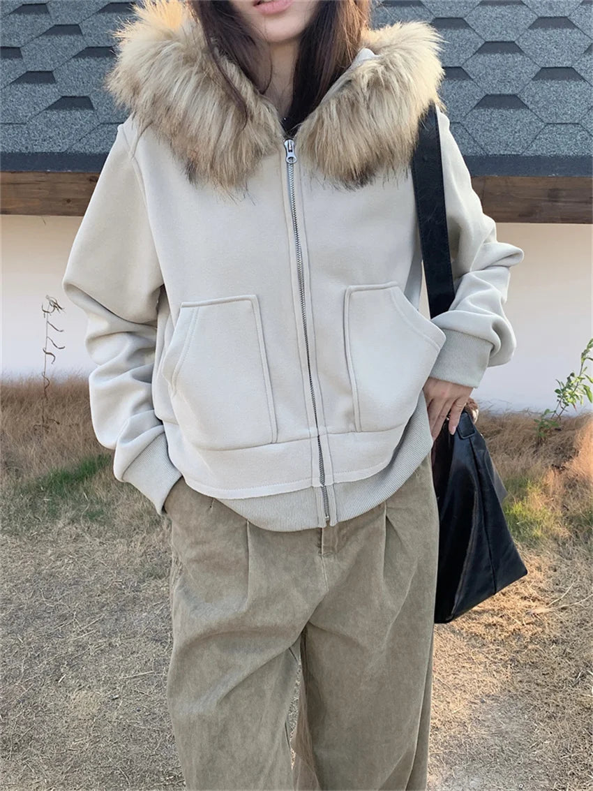 Fur Hooded Sweatshirts Loose Plush Winter Warm Daily Ol New All Match Coats
