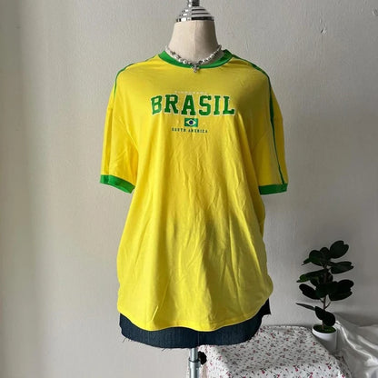 Europe and the United States Loose Letters Yellow Green Top Y2k ’s Summer T-shirt Clothing Street