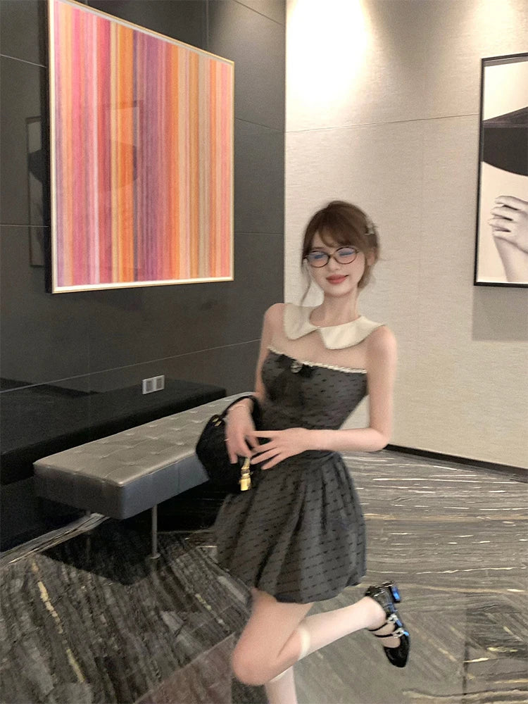 French Mini Dress Sleeveless 2000s Retro Clothing One Piece Dress Korean Y2k Dot Design