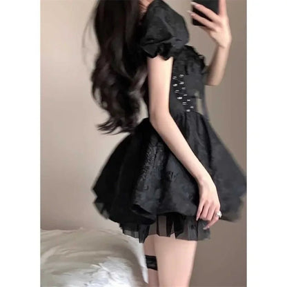 Gothic Black Mini Dress Spaghetti Strap High Waist Es 90s Egirl Punk Grunge Slim Party Club