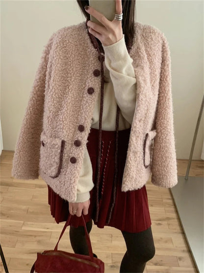 Slim Coats Woolen Winter Sweet Office Lady Curl Daily Gentle High Street New