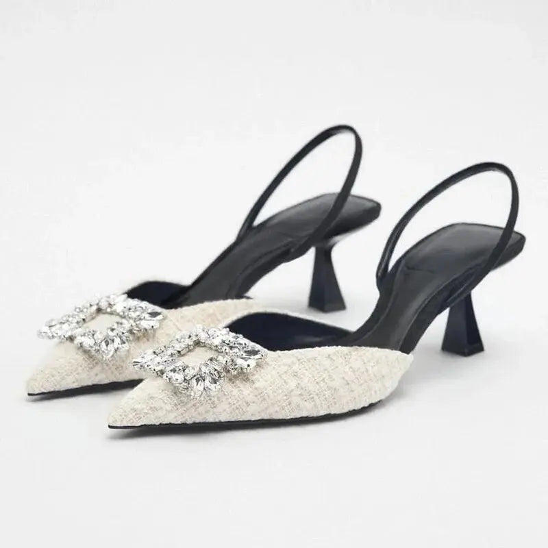 Cross Upper Pumps Slingbacks Point Head Spike Kitten Heels Sandals for Woman Khaki Heels Slipper Shoes Trend