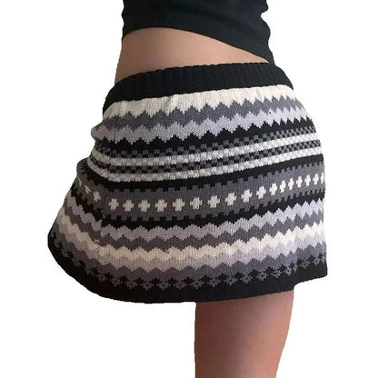 American Style Knitted Skirt Contrasting Color Laceup Striped Printed Hip Skirt Slim Fit Wool Knit Hot Girl Skirt