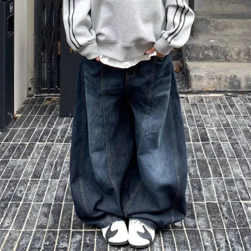 Y2k Letter Embroidery Washed Jeans Harajuku Wide Leg Denim Pants Baggy Gyaru Scimitar Trousers
