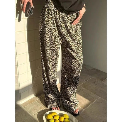 Baggy Leopard Print Pants Harajuku Oversized Trousers Korean Wide Leg Elastic Waist Aesthetic