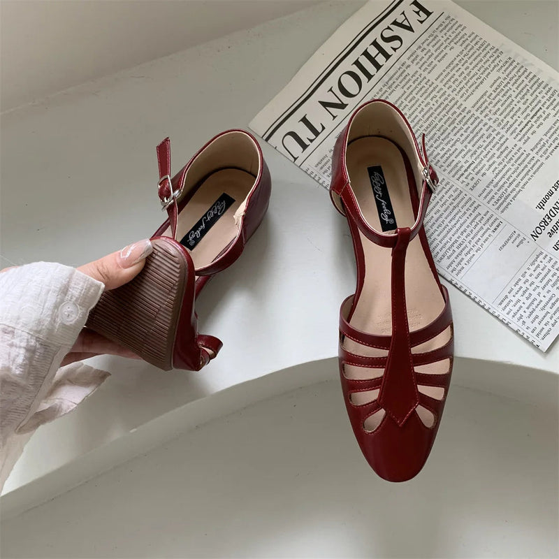 Tstrap Rome Flat Sandals Hollow Out Summer Mary Janes Shoes Pu Leather Holiday Gladiator Sandals