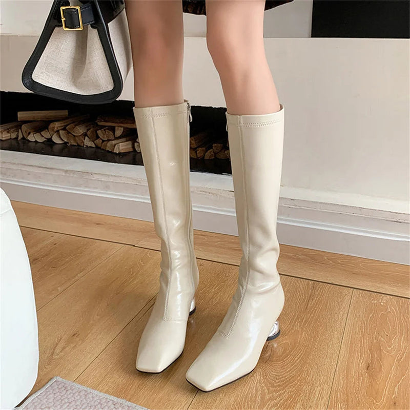 New High Heels Simple Style Warm Autumn Winter Slim Long Shoes Woman Thigh High Knight Boots