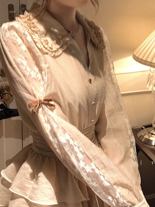 French Evening Party Dress Sweet Fairy Slim Lace Mini Dress Early Autumn New Long Sleeve Dress