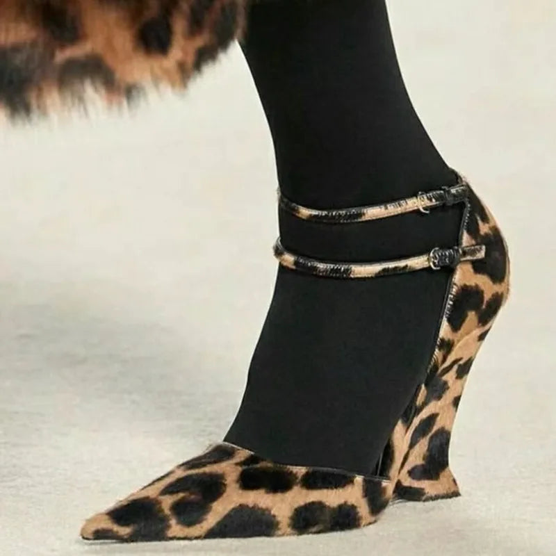 New Buckle Strap Patent Leather Wedges Sandals Pointed Toe High Heels Woman Dress Shoes Sandalias De Las Mujeres