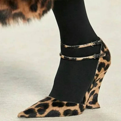 New Buckle Strap Patent Leather Wedges Sandals Pointed Toe High Heels Woman Dress Shoes Sandalias De Las Mujeres