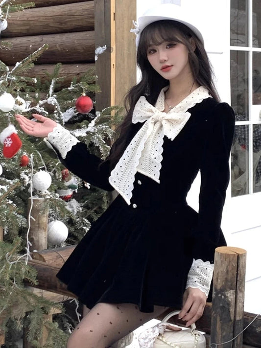 Autumn Spring New Velvet Mini Dress Long Sleeve Female New Clothes