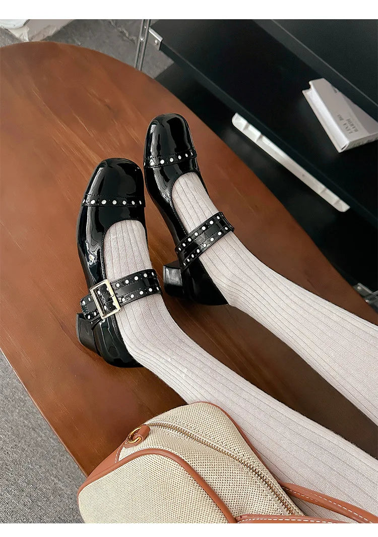 Sweet Patent Leather Buckle Strap Mary Jane Shoes New Round Toe Dress Pumps Shoes Brand Designer High Heels