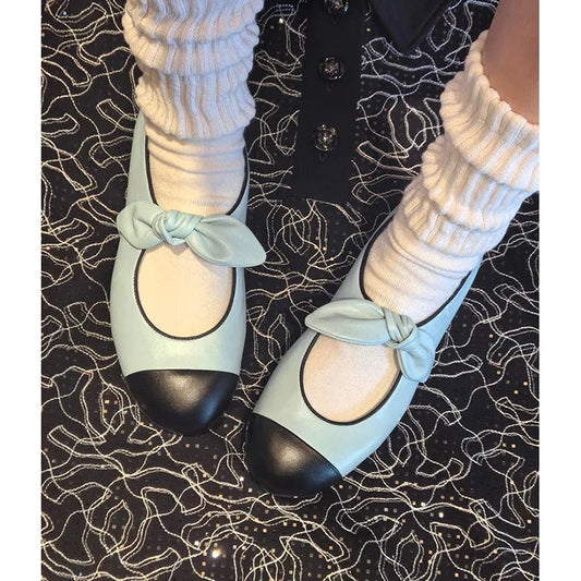Shallow Mouth Mary Jane Shoes for Bow Flat Single Shoes French Retro Small Leather Shoes