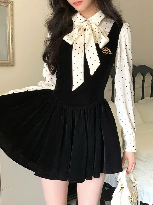 Autumn Spring New Patchwork Mini Dress Long Sleeve Female New Clothes