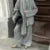 Lazy Loose Knit Burgundy Red Pant Set With Scarf Long Sleeve V-neck Jumper Wide Leg Full-length Pants Suit Lady Outfits
