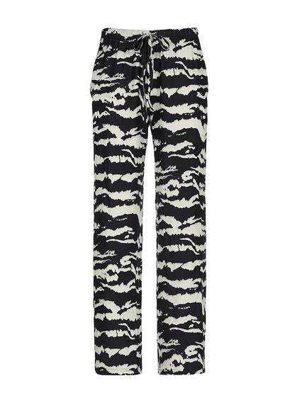Zebra Stripe Knitted Straight Pants Drawstring Elastic Waist Loose Baggy Trousers Vacation Outfits