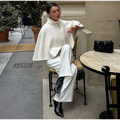 Cloak Loose High Neck a Line Hidden Button Coats Female Spring New Soft Cloaks Lady