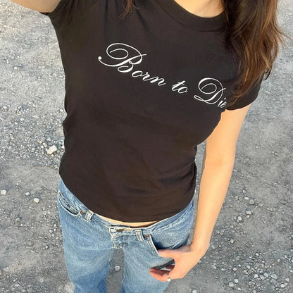 Y2k Summer Cross-border European and American Letter Printed Round Neck ’s Short Sleeved T-shirt