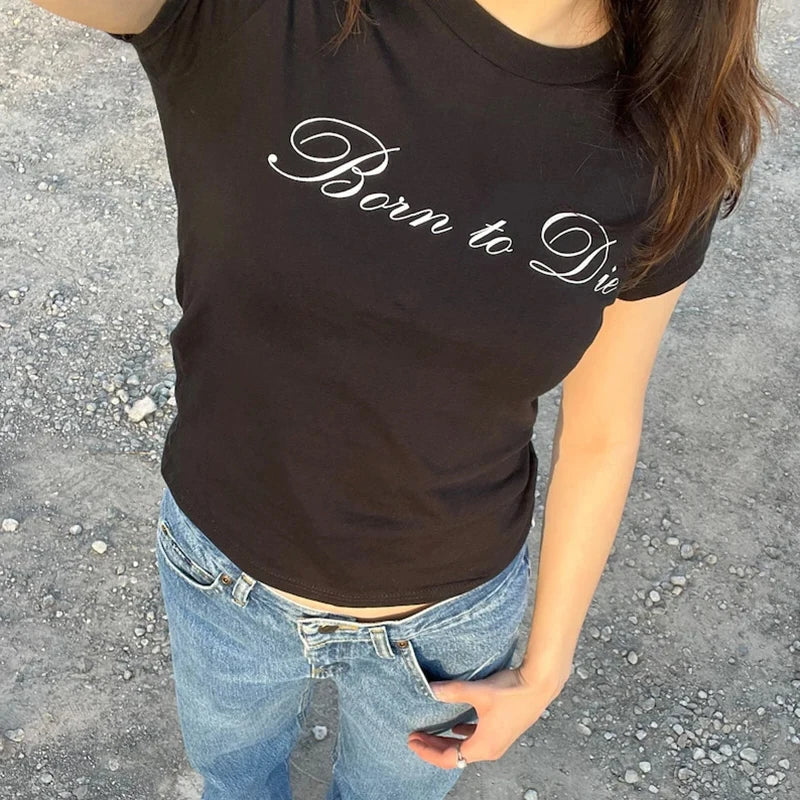 Y2k Summer Cross-border European and American Letter Printed Round Neck ’s Short Sleeved T-shirt