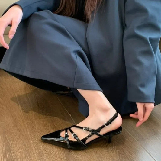 Shoes Female New Slingbacks High Heels Mary Janes Dress Pumps Pointed Toe Buckle Strap Thin Heels Shoes