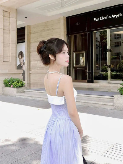 Aline Maxi Dresses Summer New Splicing Slim Dresses Backless Sling Female Dress Clothing