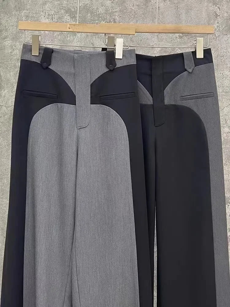 Chestnut Spring Newdesign Sense Color Contrast Patchwork Suit Pants High Waist Slimming Loose Wide Leg Mop Pants