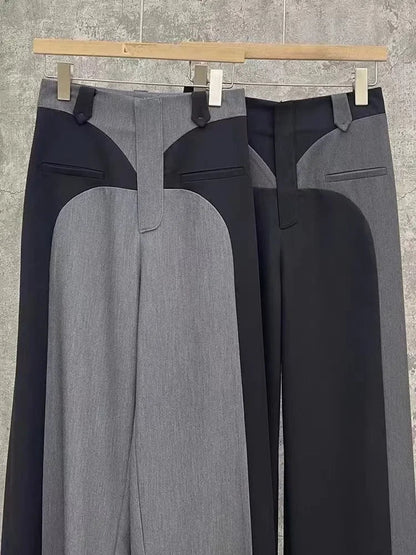 Chestnut Spring Newdesign Sense Color Contrast Patchwork Suit Pants High Waist Slimming Loose Wide Leg Mop Pants