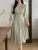 Korean Autumn Midi Dresses for Long Sleeves V-neck A-line Dress Office Lady Clothing New