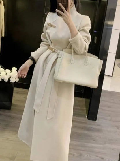 Winter Woolen Coat New Loose Outerwear Long Jackets With Belted Female Overcoats