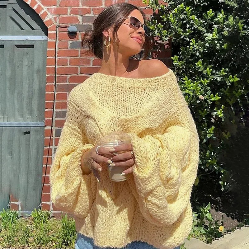 Knitted Seethrough Sweater Pullover Autumn Loose Pullover Color Y2k Knitted Pullover