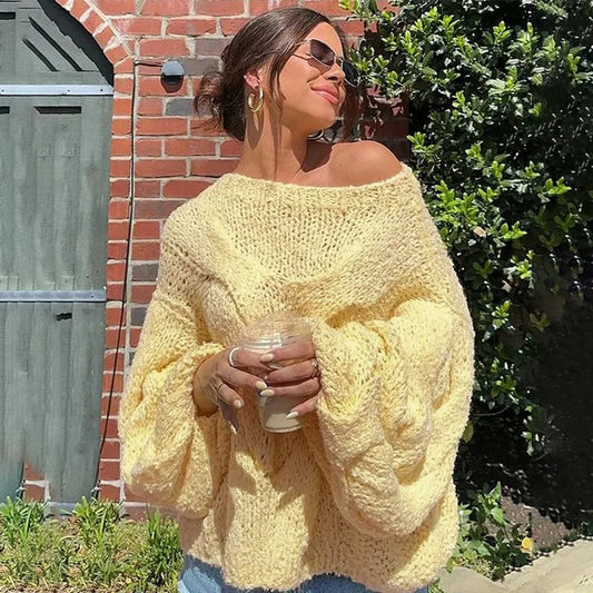 Knitted Seethrough Sweater Pullover Autumn Loose Pullover Color Y2k Knitted Pullover