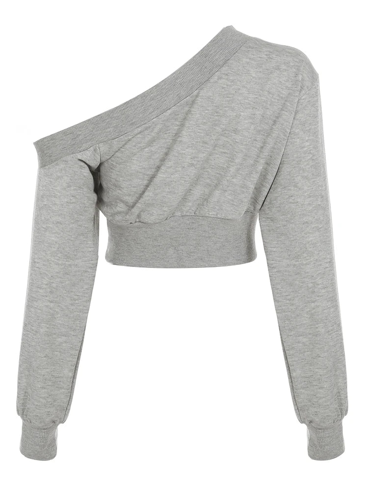 ��s Top Tees Long Sleeve Simple Skew Collar One-shoulder Comfortable Blouses Causal
