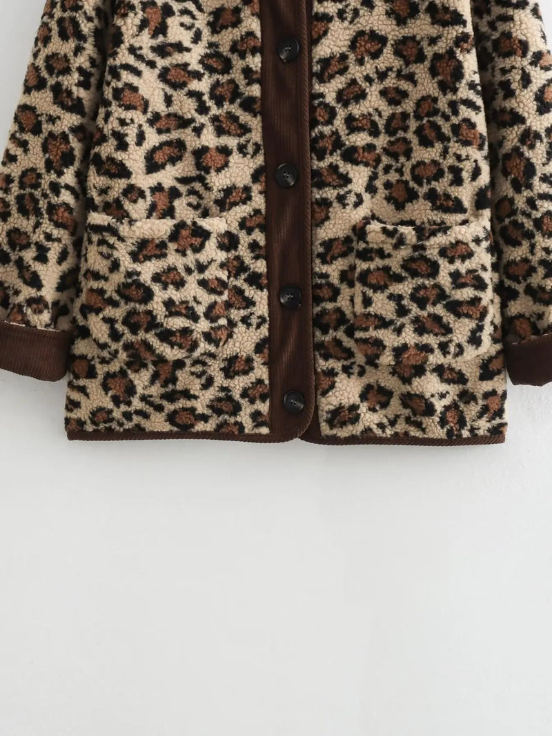 Jacket Winter Commuter Leopard-print Lamb Wool Jacket for Outwears