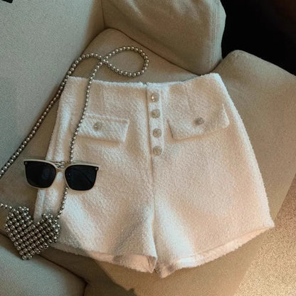 Sweet Hot Girl High Waisted Single Breasted Shorts for Autumn and Winter Aline Shorts Female Clothes