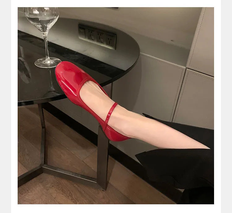Shiny Pu Leaather Flats Mary Janes Shoes Red Basic Pointed Toe Loafers Spring Autumn Daily Black Shoes New