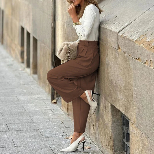 Button Fly Suit Pants for Spring High Waist Straight Trousers Autumn Pocket Formal Work Pants Mujer Harajuku