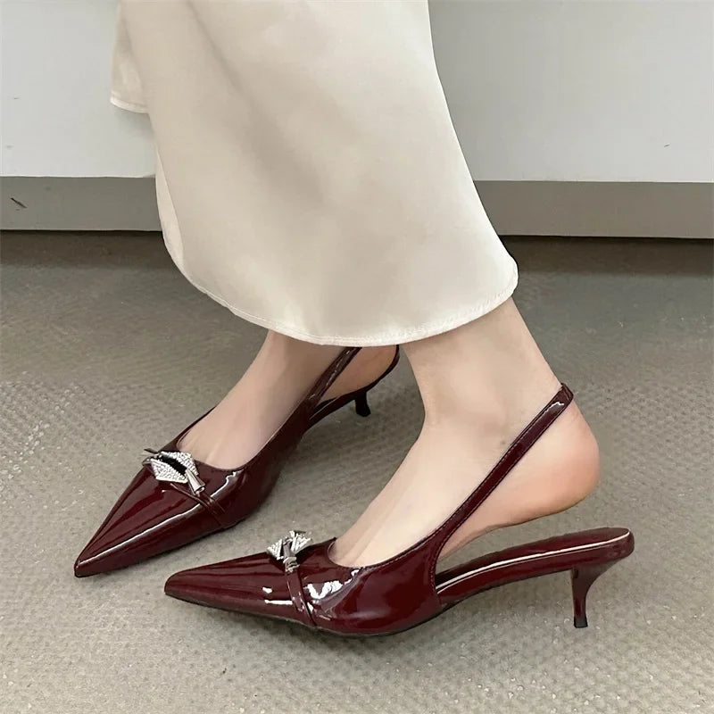 Crystal Diamond Pointed Toe Pumps Thin Low Heels Wedding Party Dress Sandals Shoes Zapatos De Mujer