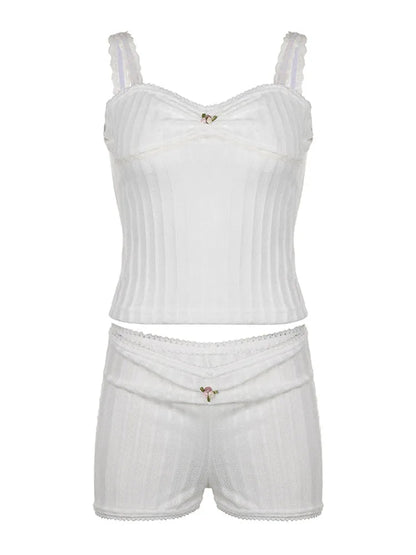 Woman Hot Pants Japanese Outfits Gyaru Tank Top Shorts Halter Top Sets Crochet New Trend Top Core